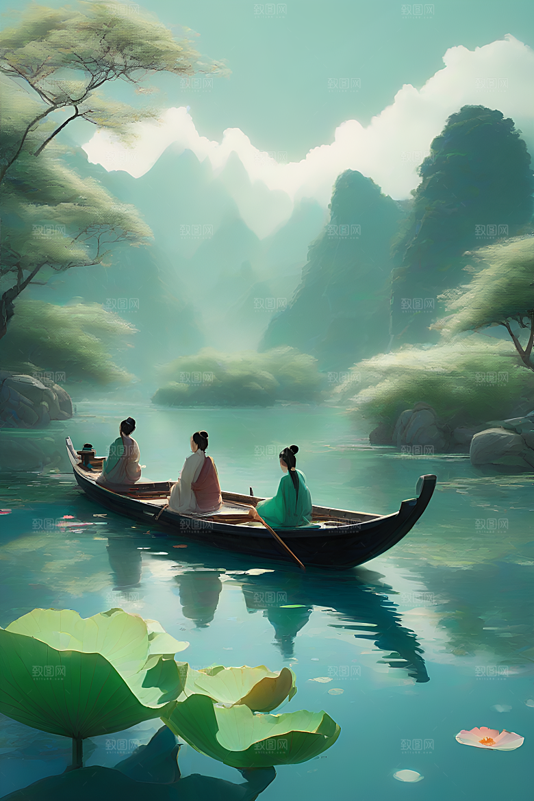 波光粼粼的水墨世界