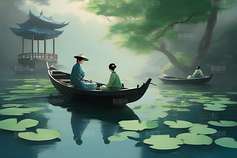 波光粼粼的水墨世界