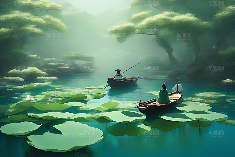 波光粼粼的水墨世界