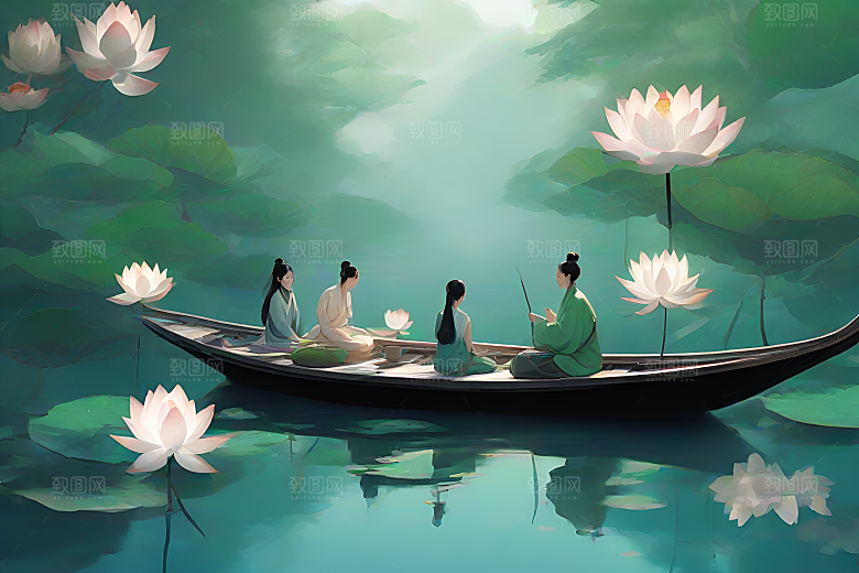 波光粼粼的水墨世界