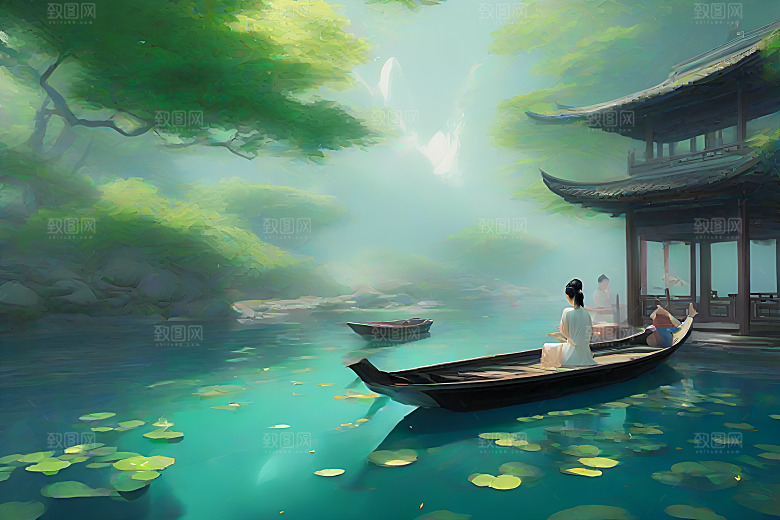 波光粼粼的水墨世界