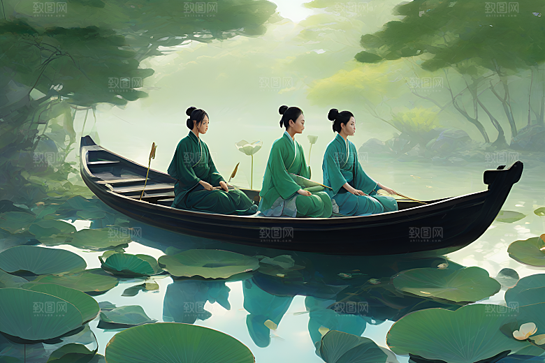 阳光下的水墨画波光荷花