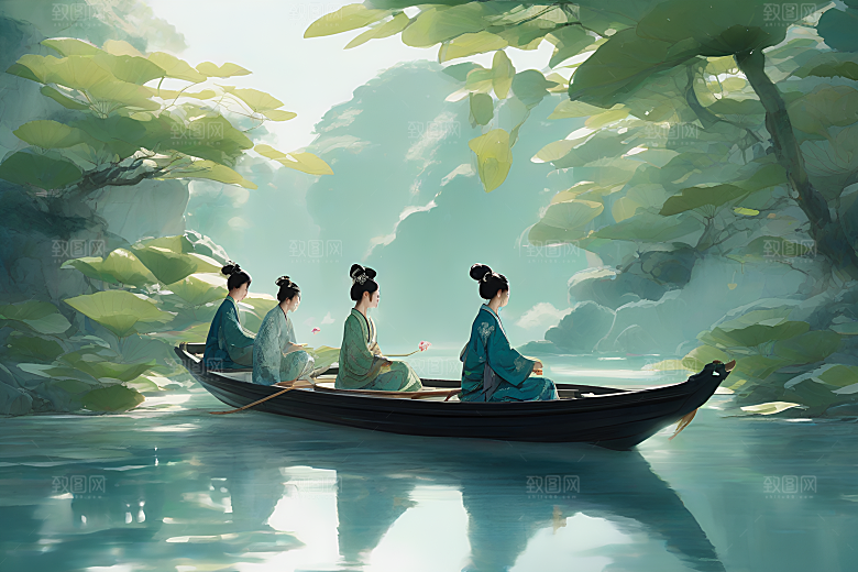 阳光下的水墨画波光荷花