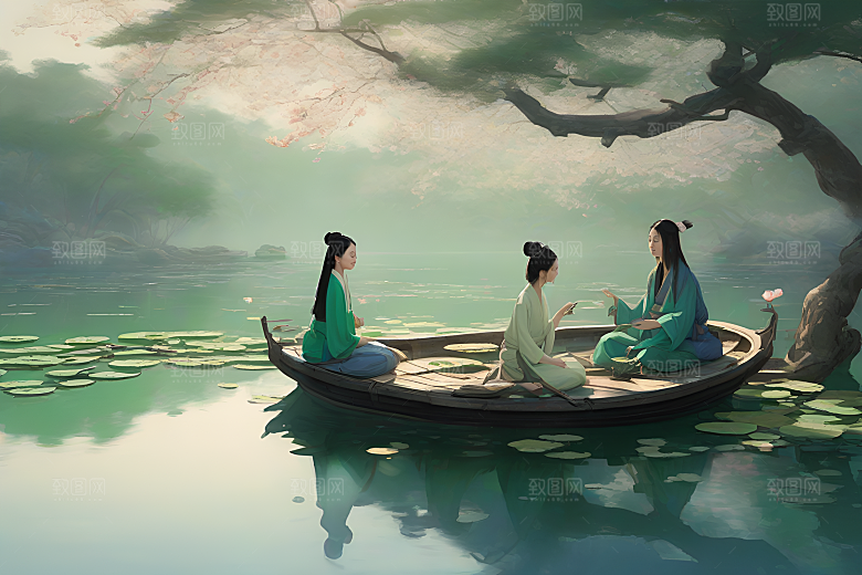 阳光下的水墨画波光荷花