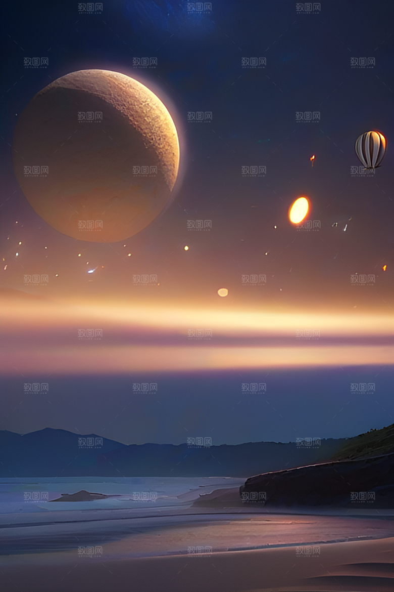 银色星空湖水下多彩云彩真实展现