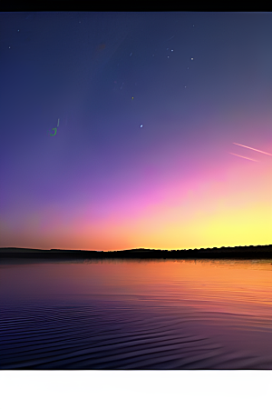 宁静湖面日落余晖真实拍摄的超宽视角