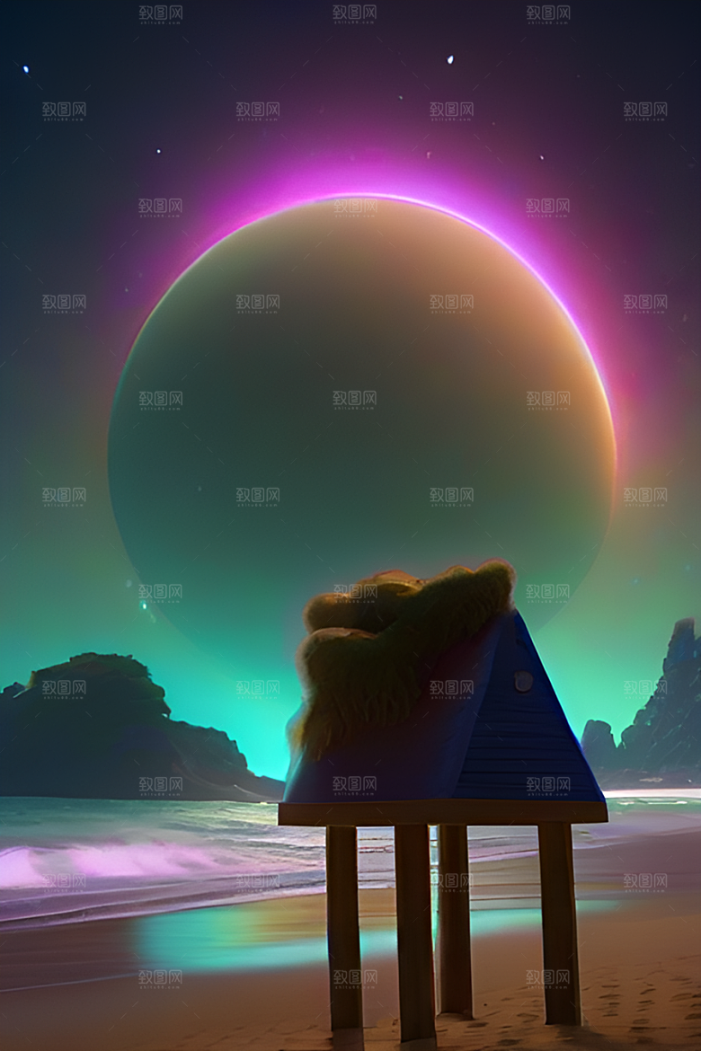 银色星空湖水下多彩云彩真实展现