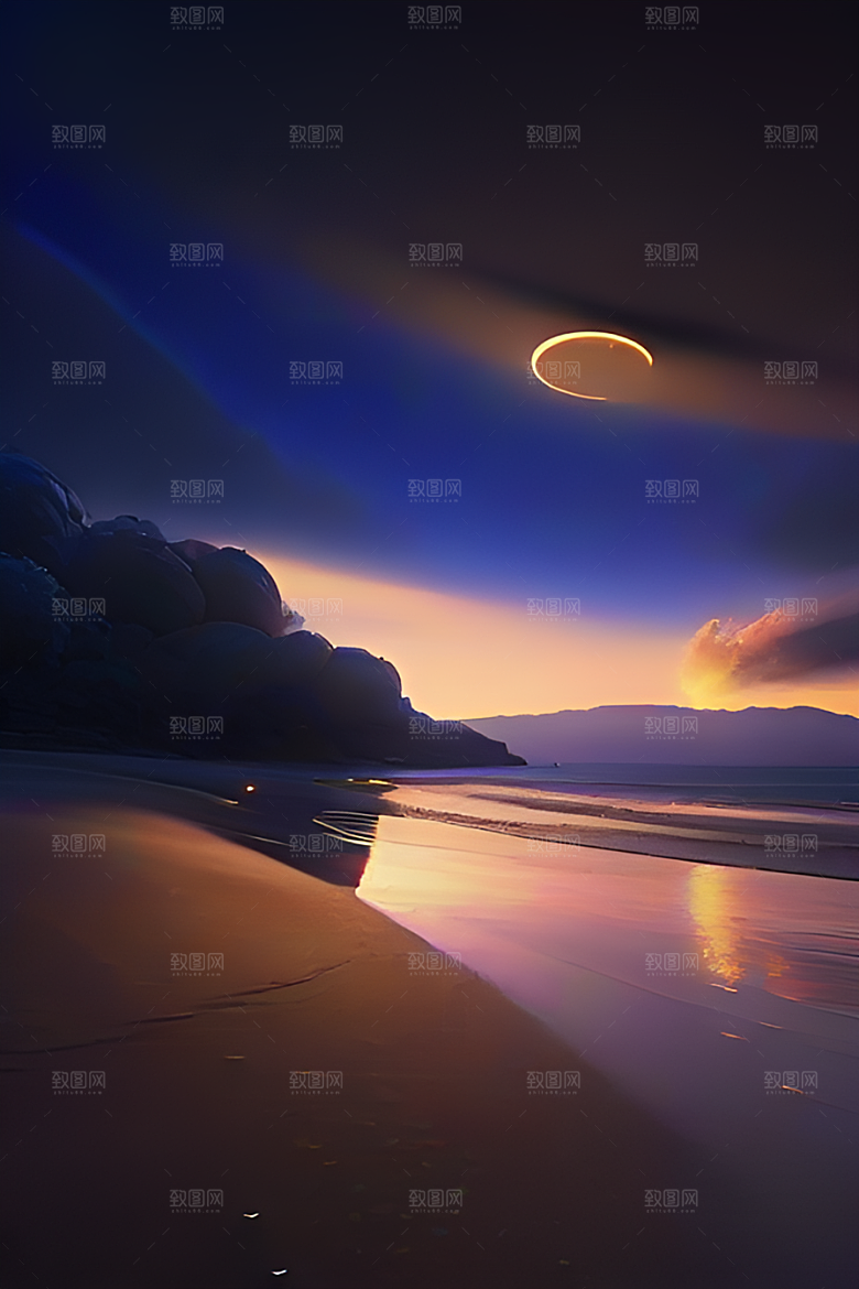 银色星空湖水下多彩云彩真实展现