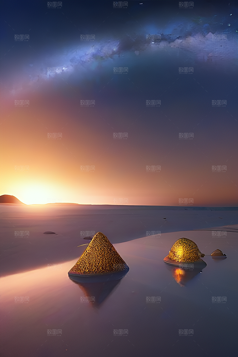 银色星空湖水下多彩云彩真实展现