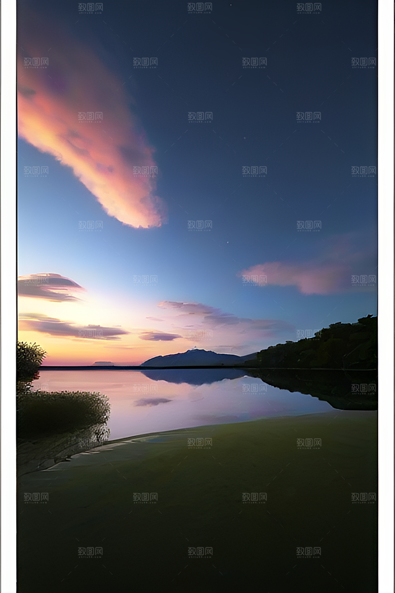 银色星空湖水下多彩云彩真实展现