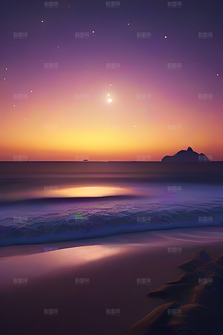 银色星空湖水下多彩云彩真实展现
