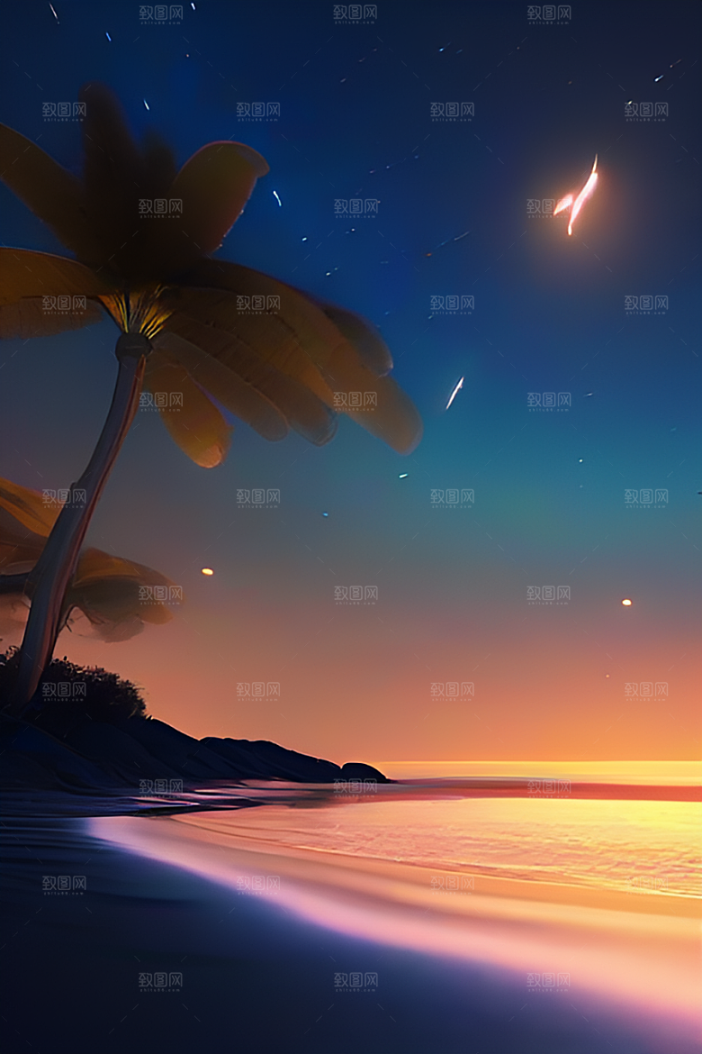银色星空湖水下多彩云彩真实展现