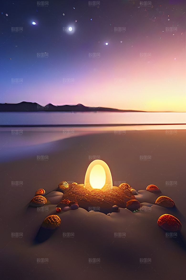 多彩云朵映照实拍的湖面日落