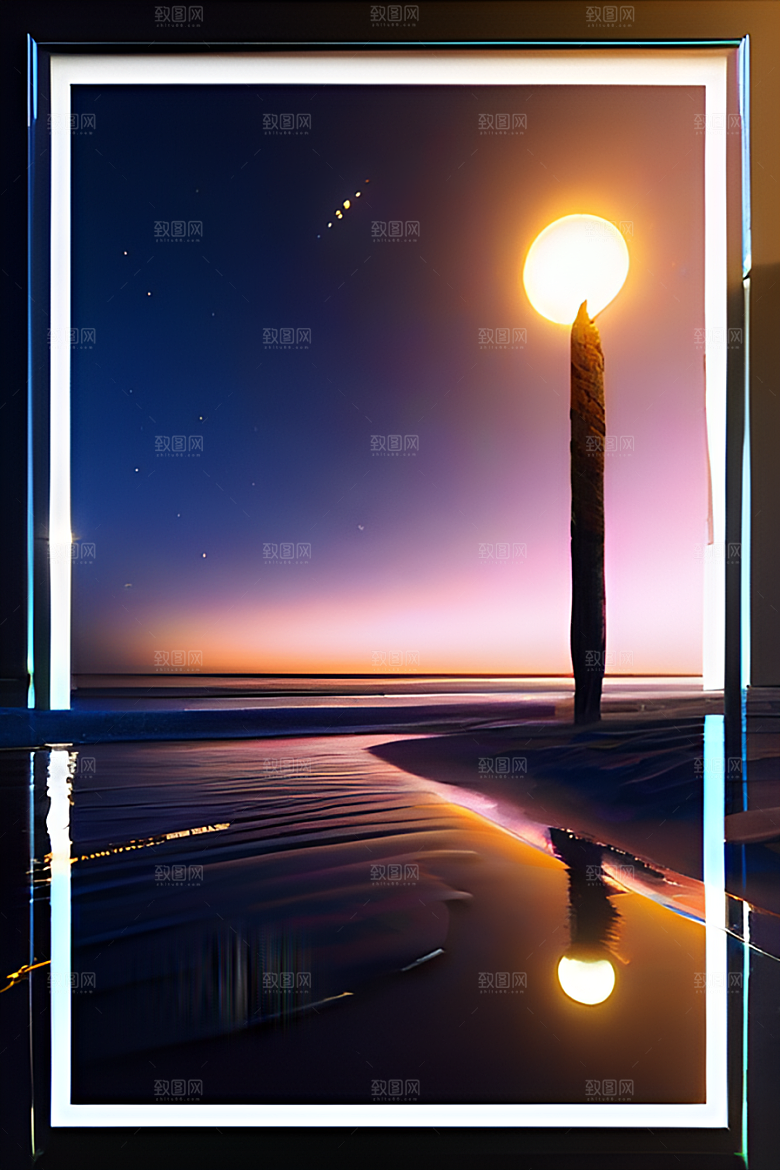 银色星空湖水之下宁静的日落余晖