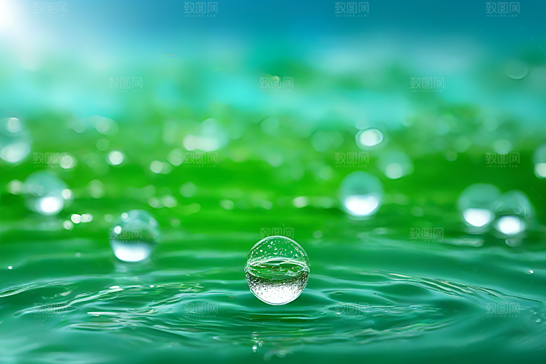 水滴水面照片与蓝天绿水数字背景图片