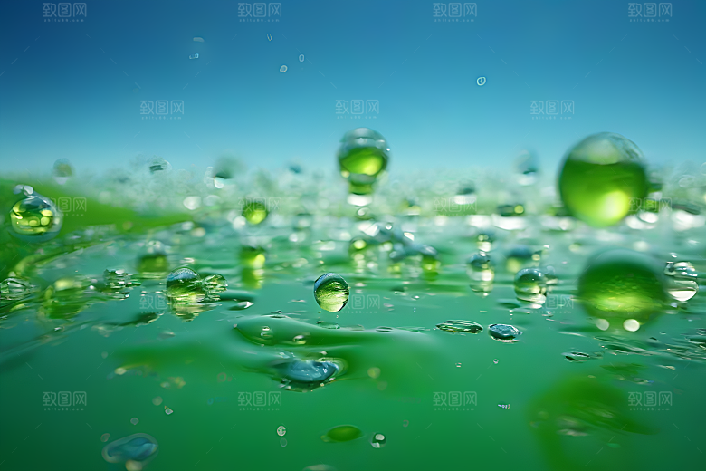 水滴水面照片与蓝天绿水数字背景图片