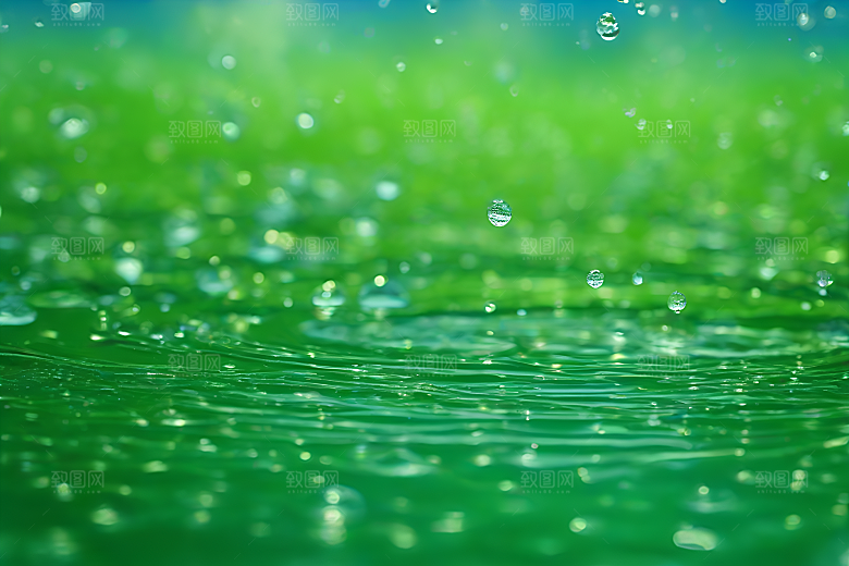 水滴水面照片与蓝天绿水数字背景图片
