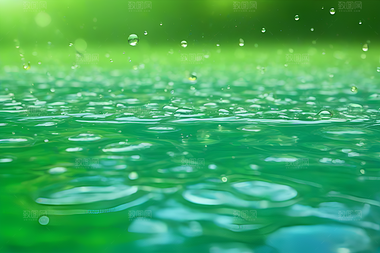 水滴水面照片与蓝天绿水数字背景图片
