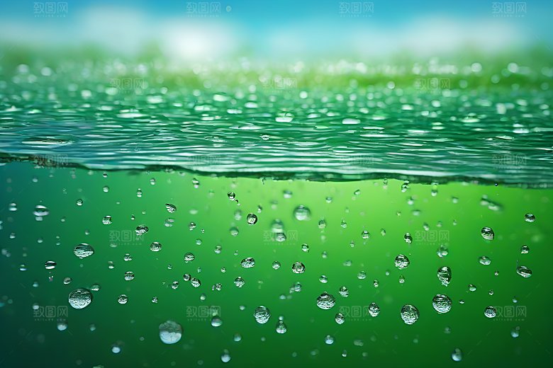 水滴水面照片与蓝天绿水数字背景图片