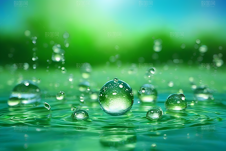 水滴水面照片蓝天绿水数字背景设计图片