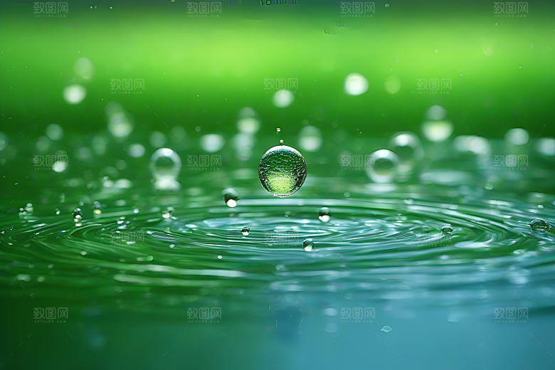 水滴水面照片蓝天绿水数字背景设计图片