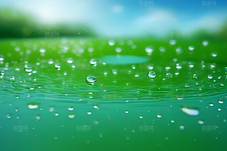 水滴水面照片蓝天绿水数字背景设计图片