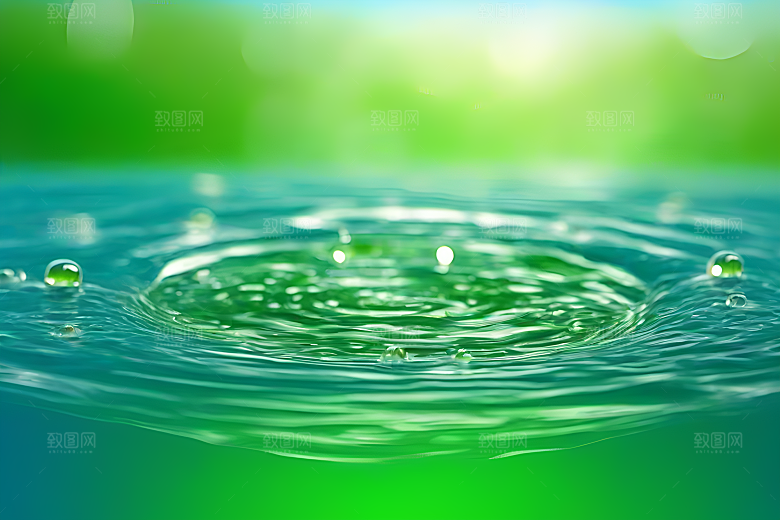 水滴水面照片蓝天绿水数字背景设计图片
