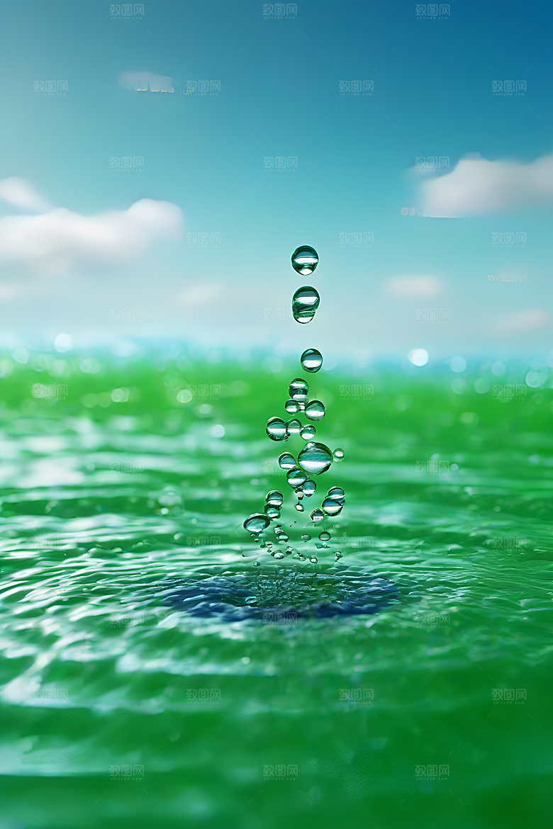 水滴水面照片蓝天绿水数字背景设计图片
