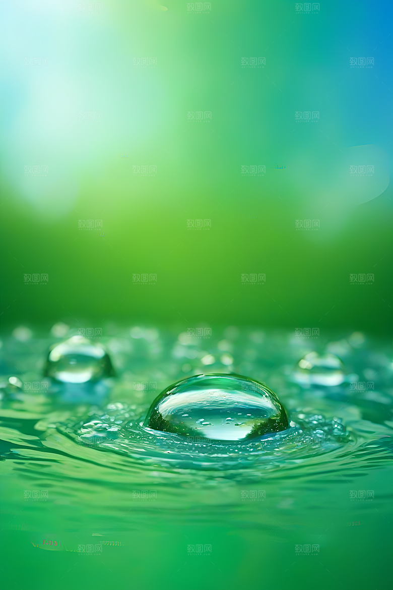 清新水滴照片蓝天绿水数字背景设计图片