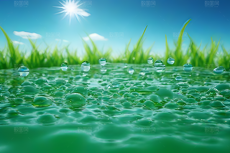 清新水滴照片蓝天绿水数字背景设计图片