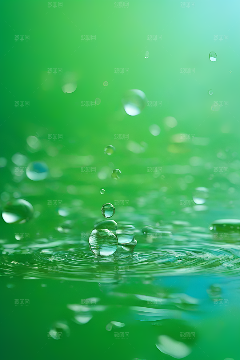 清新水滴照片蓝天绿水数字背景设计图片