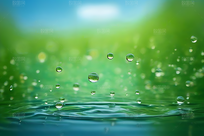 清新水滴照片蓝天绿水数字背景设计图片