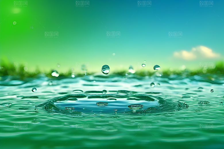 水滴照片绿水蓝天数字背景设计图片
