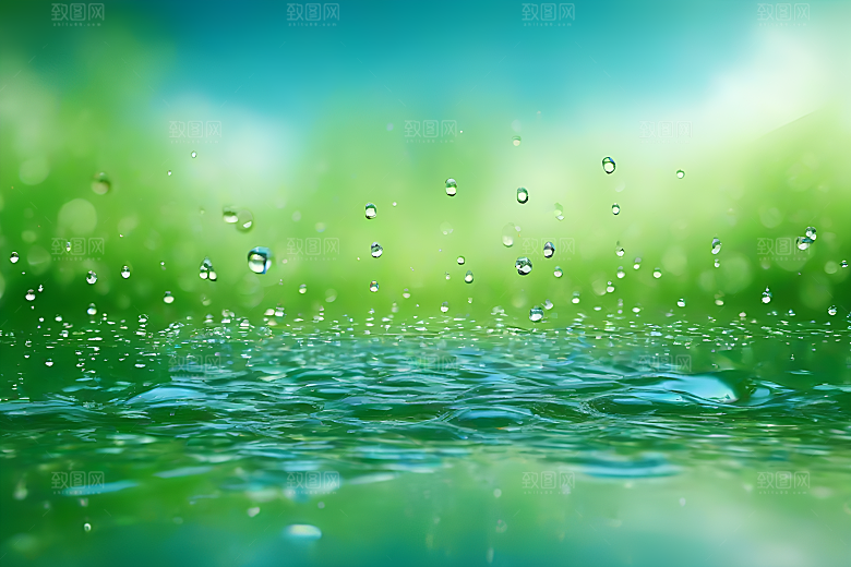 水滴照片绿水蓝天数字背景设计图片