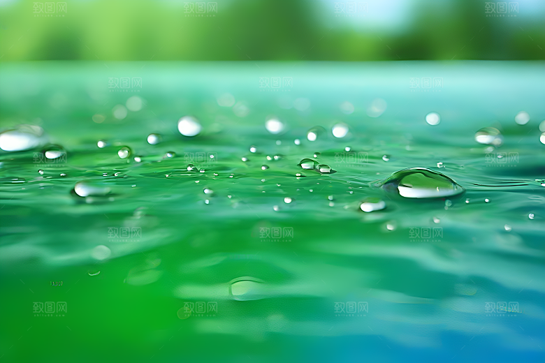 水滴水面照片与蓝天绿水数字背景图片