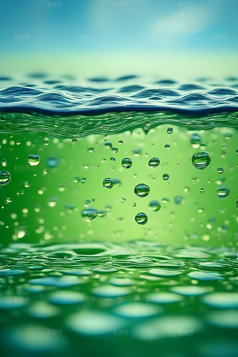 水滴水面照片与蓝天绿水数字背景图片