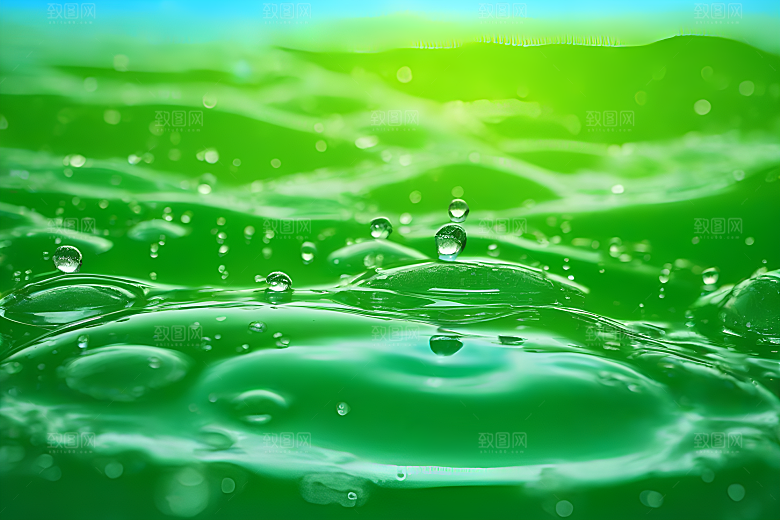 水滴水面照片与蓝天绿水数字背景图片
