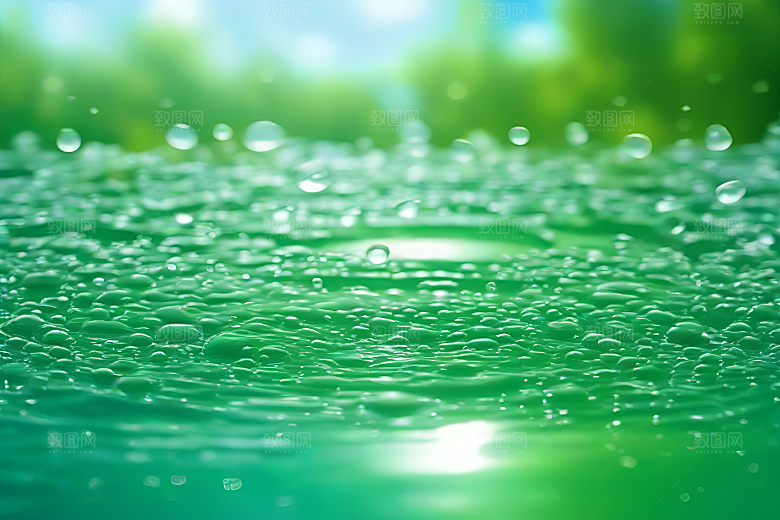 水滴水面照片与蓝天绿水数字背景图片
