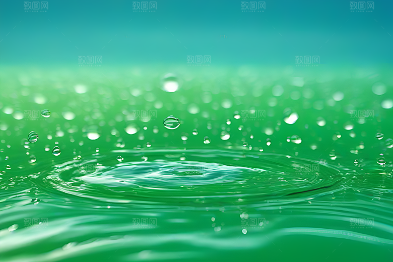 水滴水面照片与蓝天绿水数字背景图片