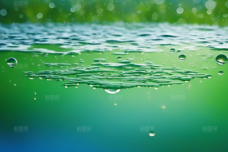 水滴水面照片与蓝天绿水数字背景图片