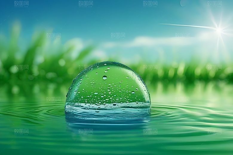 清新水滴照片配蓝天绿水数字背景图片