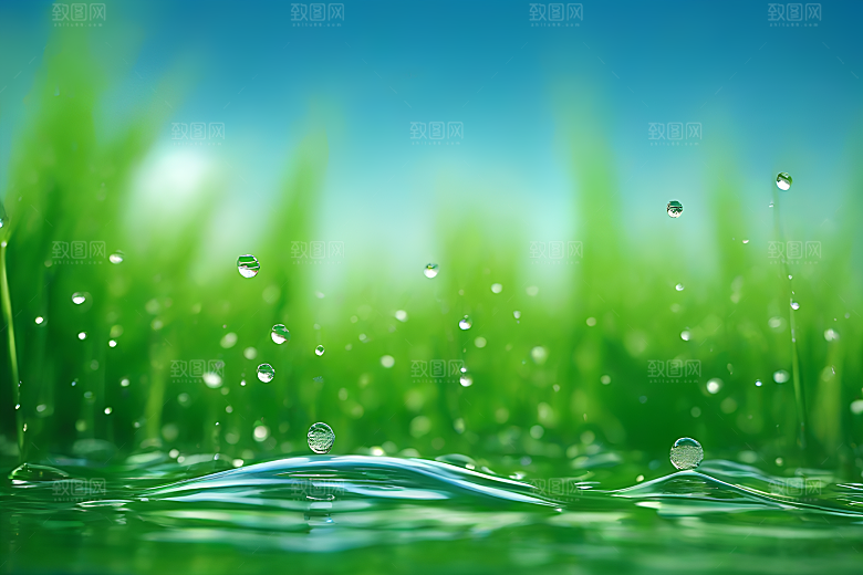 清新水滴照片配蓝天绿水数字背景图片