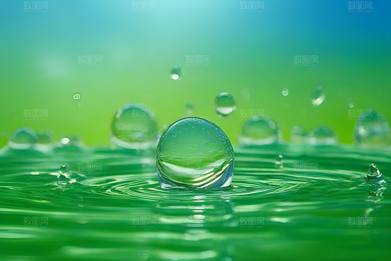 水滴照片与蓝天绿水数字背景图片