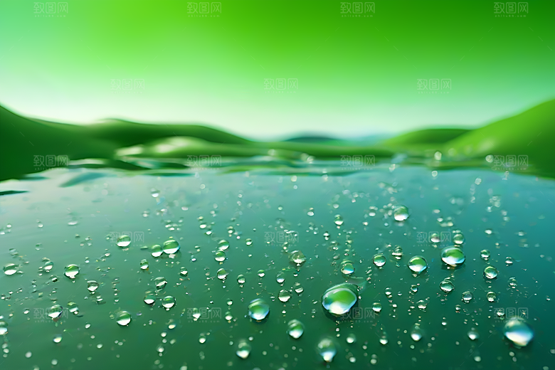 水滴水面照片蓝天绿水数字背景设计图
