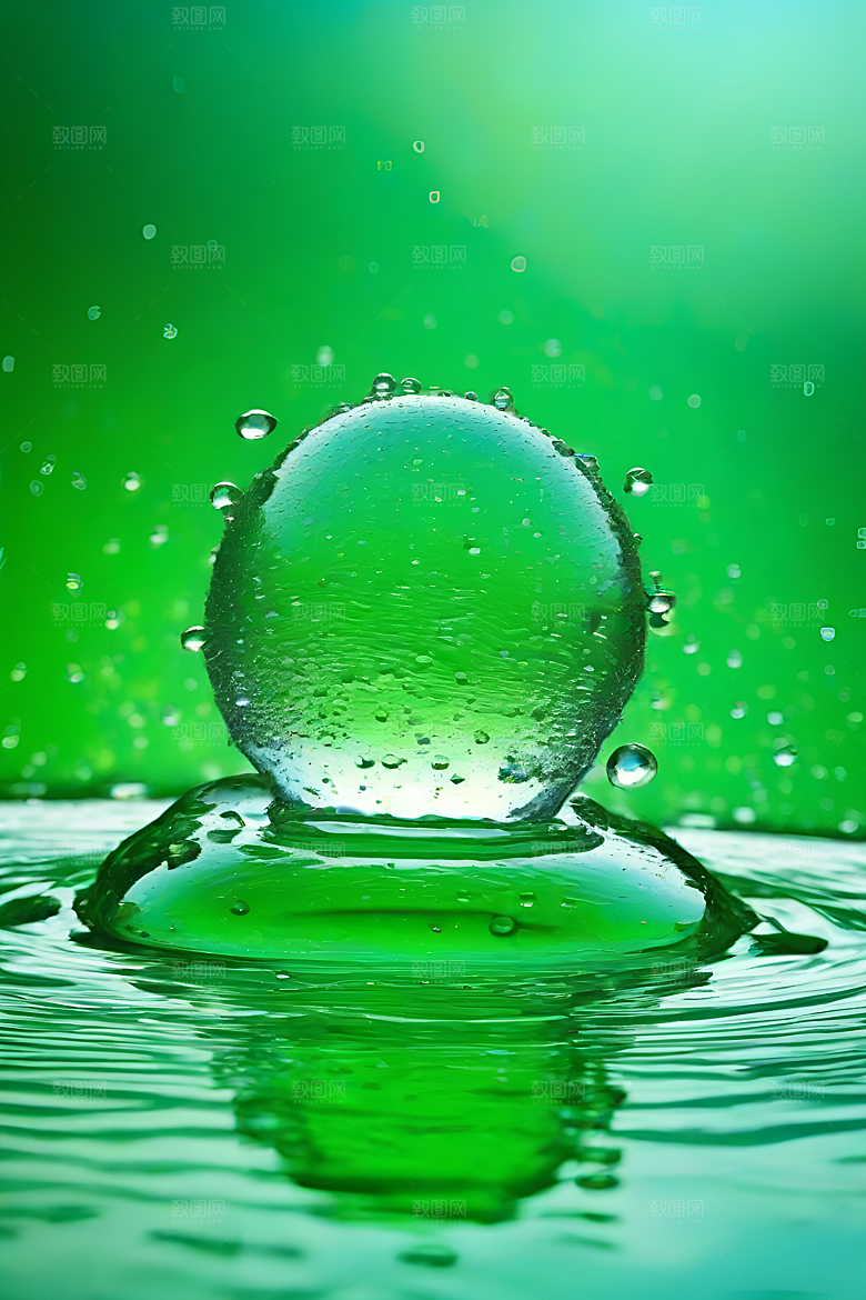水滴水面照片蓝天绿水数字背景设计图