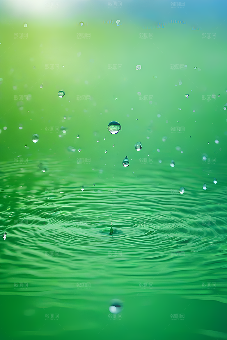清新水滴照片蓝天绿水数字背景设计图