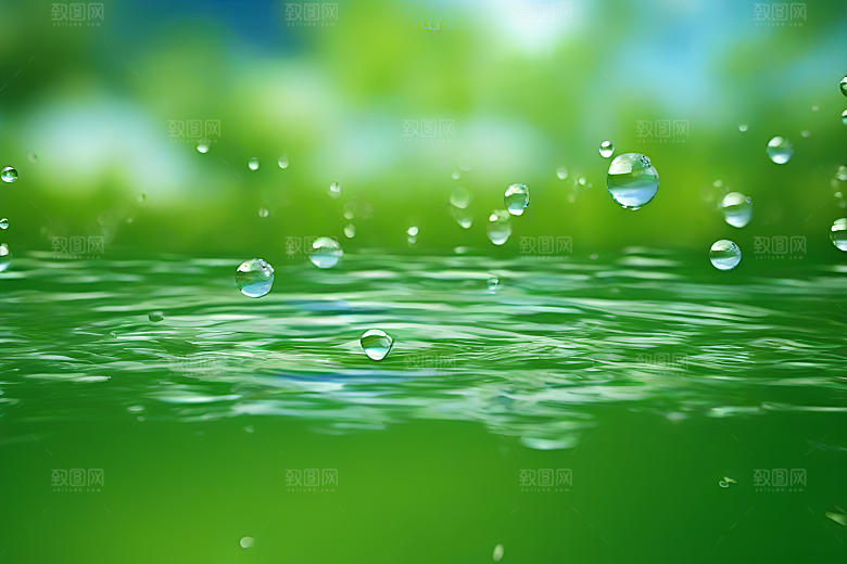 水滴水面照片蓝天绿水数字背景设计图