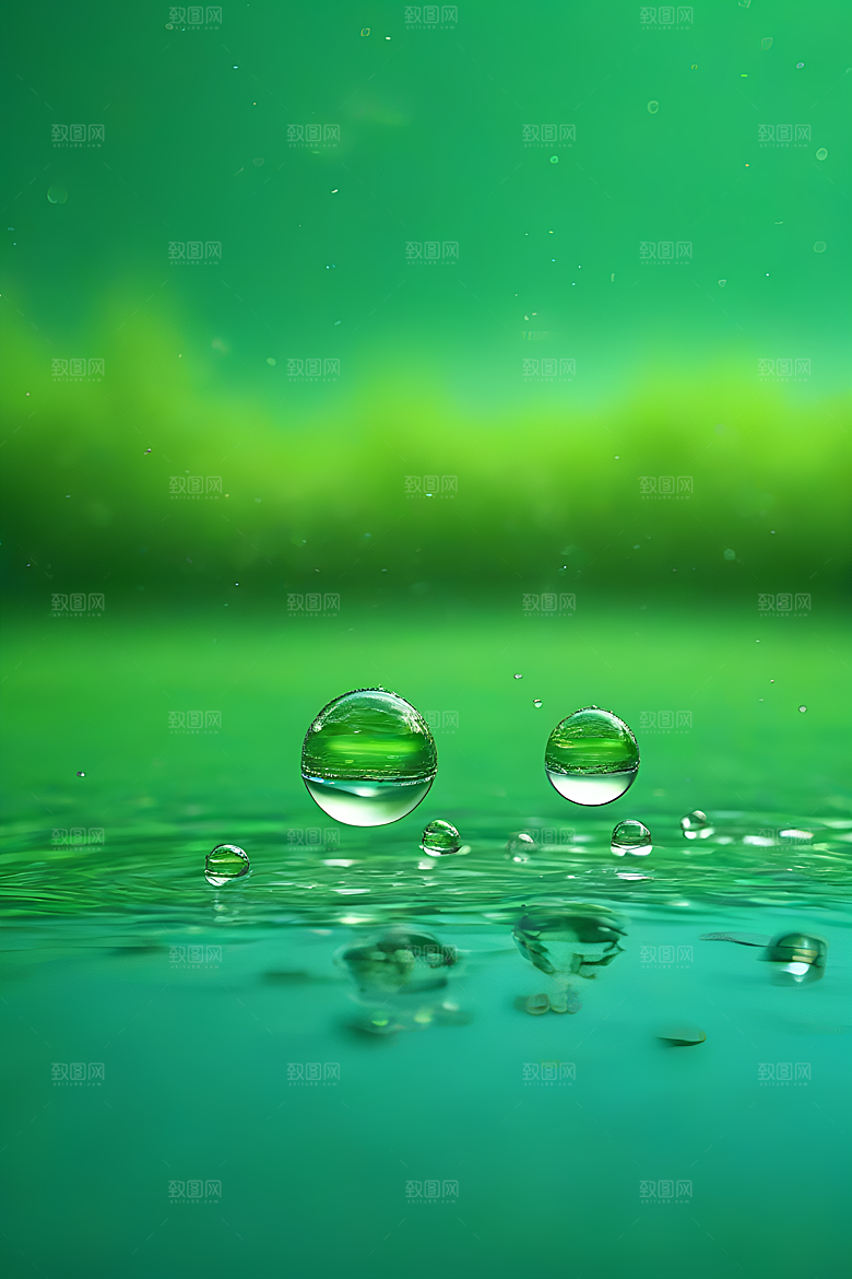 清新水滴照片蓝天绿水数字背景设计图
