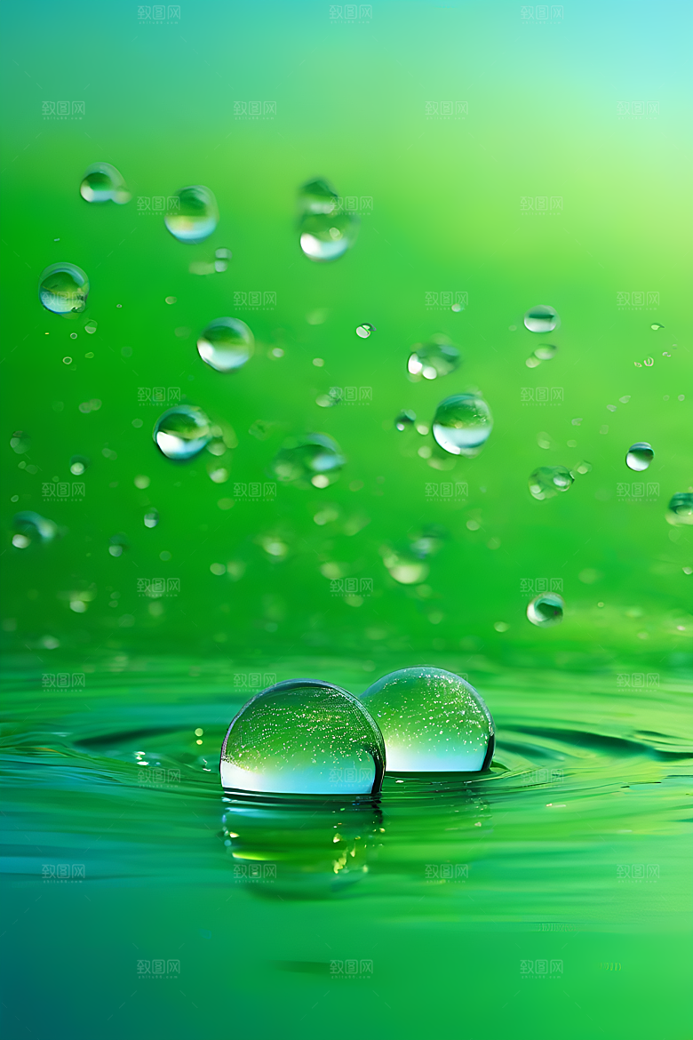 清新水滴照片蓝天绿水数字背景设计图