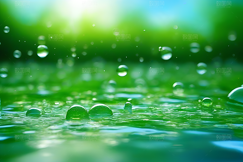 水滴照片绿水蓝天数字背景设计图